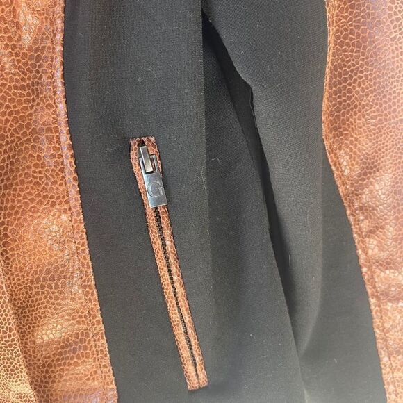 G By Giuliana Cognac Brown Texted Vegan Leather Jacket Sz M - Picture 3 of 8